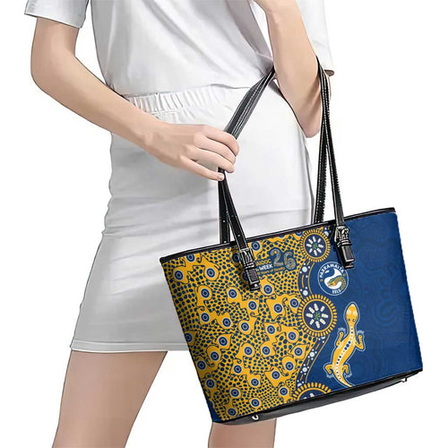 Parramatta Eels NAIDOC Week 2026 Leather Tote Bag Aboriginal Lizard Dot Painting - 50 Years of Deadly