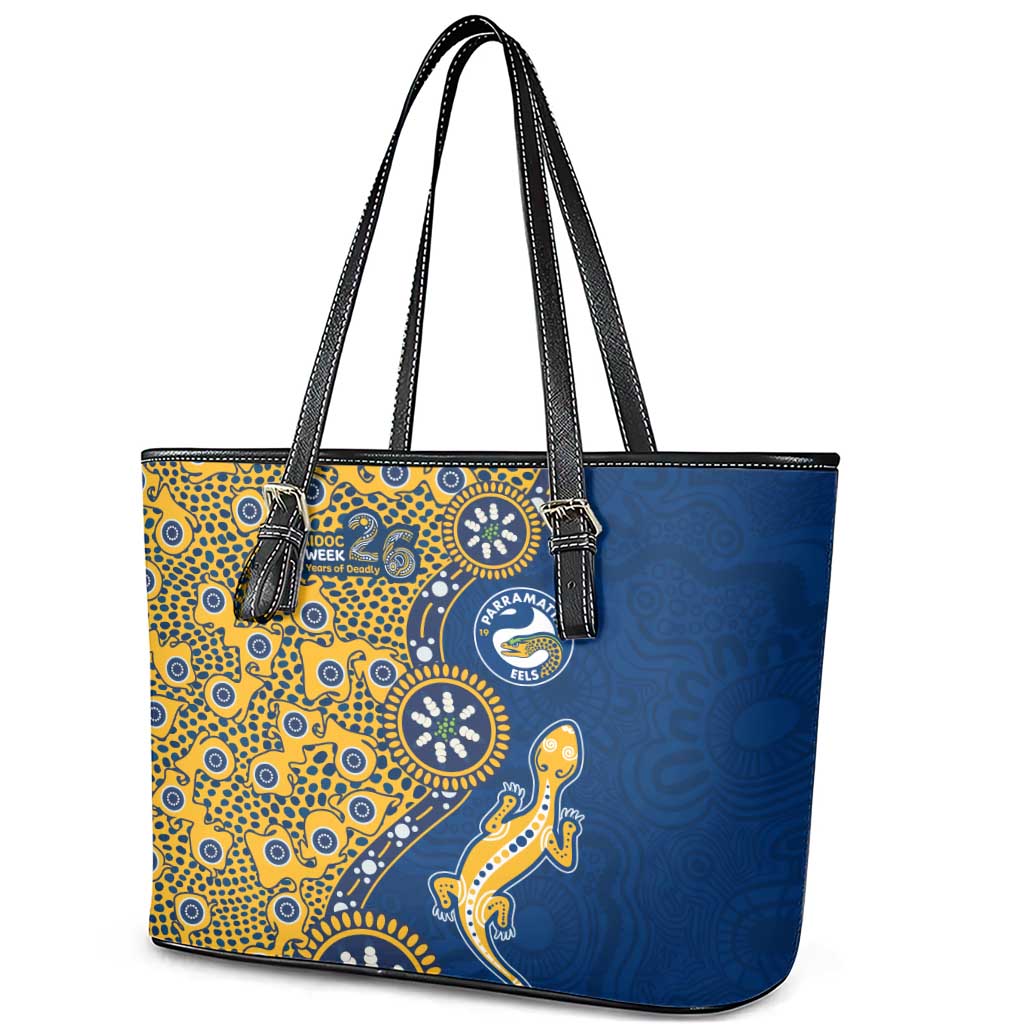 Parramatta Eels NAIDOC Week 2026 Leather Tote Bag Aboriginal Lizard Dot Painting - 50 Years of Deadly