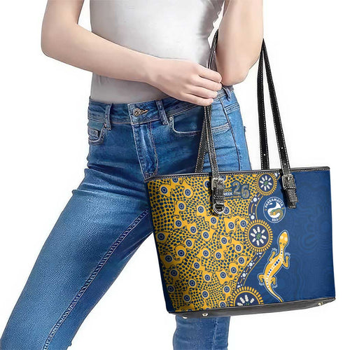 Parramatta Eels NAIDOC Week 2026 Leather Tote Bag Aboriginal Lizard Dot Painting - 50 Years of Deadly