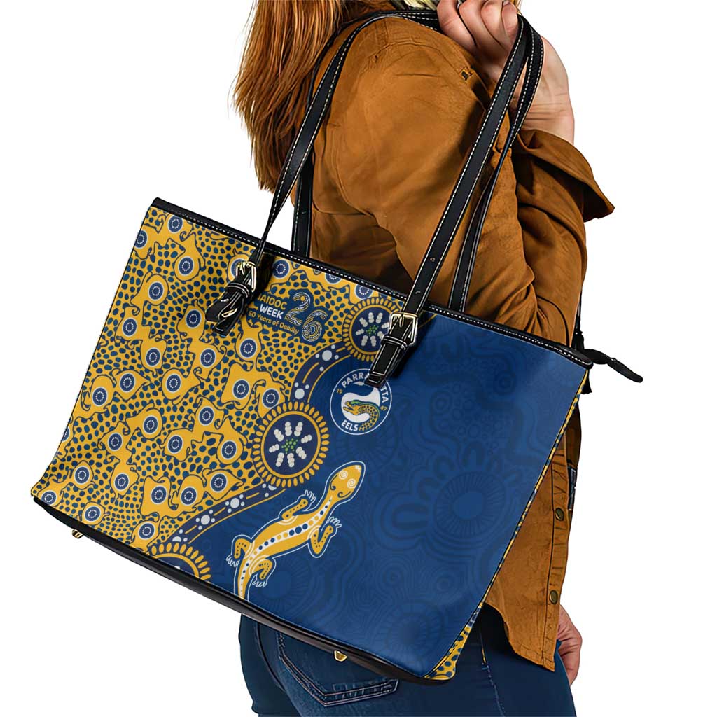 Parramatta Eels NAIDOC Week 2026 Leather Tote Bag Aboriginal Lizard Dot Painting - 50 Years of Deadly