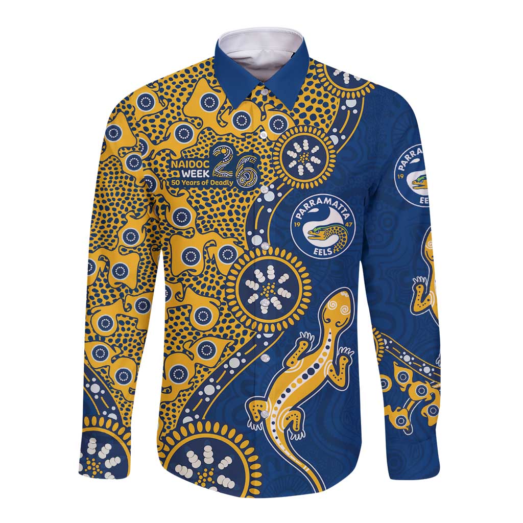 Parramatta Eels NAIDOC Week 2026 Long Sleeve Button Shirt Aboriginal Lizard Dot Painting - 50 Years of Deadly