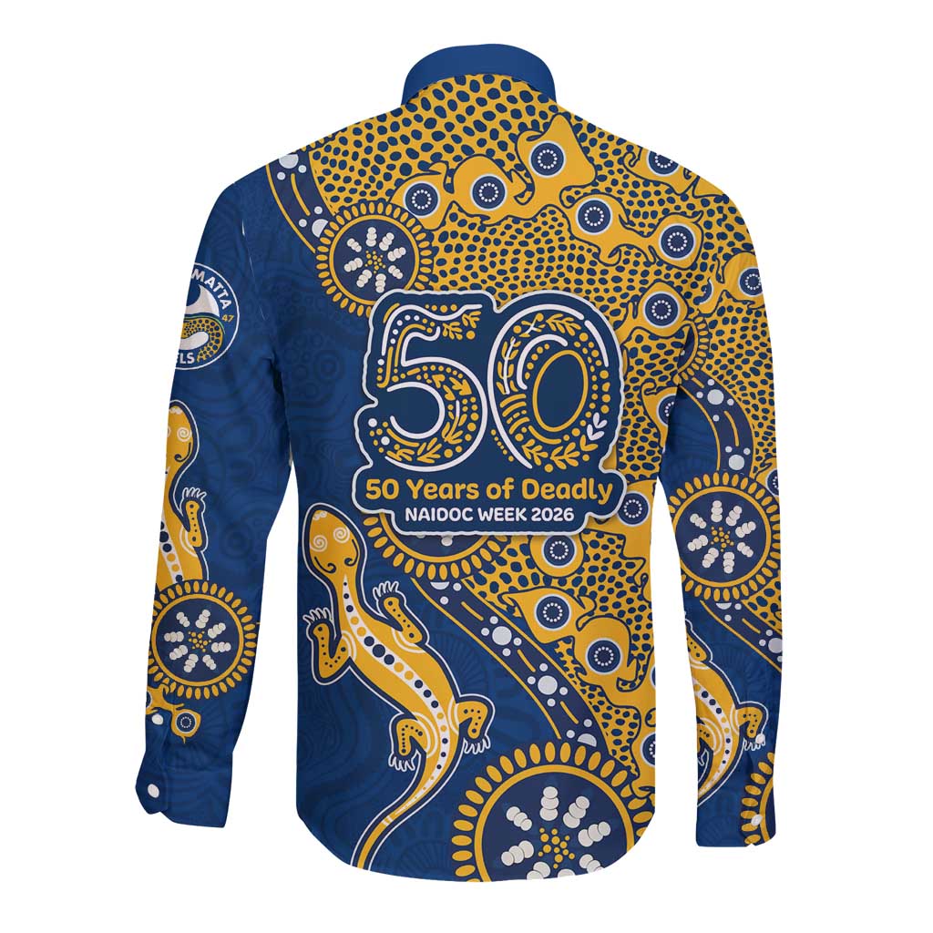 Parramatta Eels NAIDOC Week 2026 Long Sleeve Button Shirt Aboriginal Lizard Dot Painting - 50 Years of Deadly