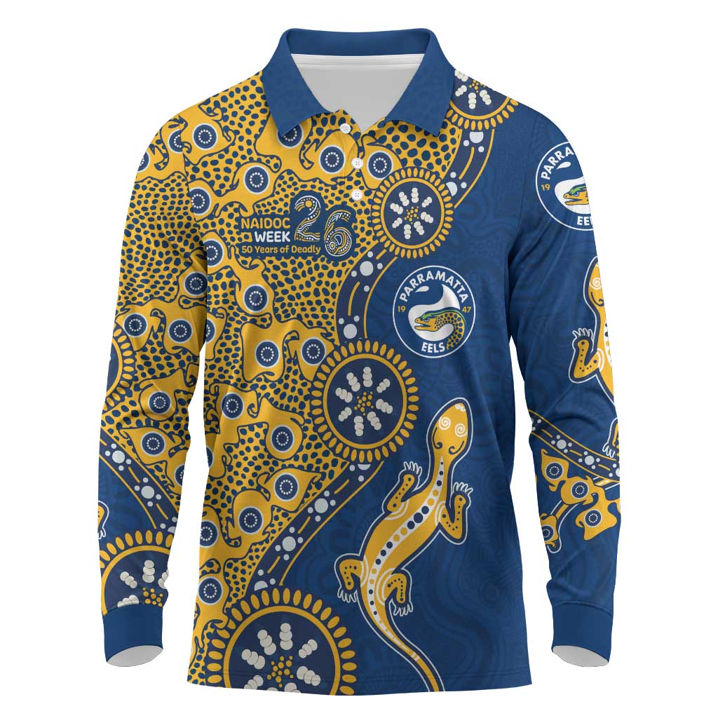 Parramatta Eels NAIDOC Week 2026 Long Sleeve Polo Shirt Aboriginal Lizard Dot Painting - 50 Years of Deadly