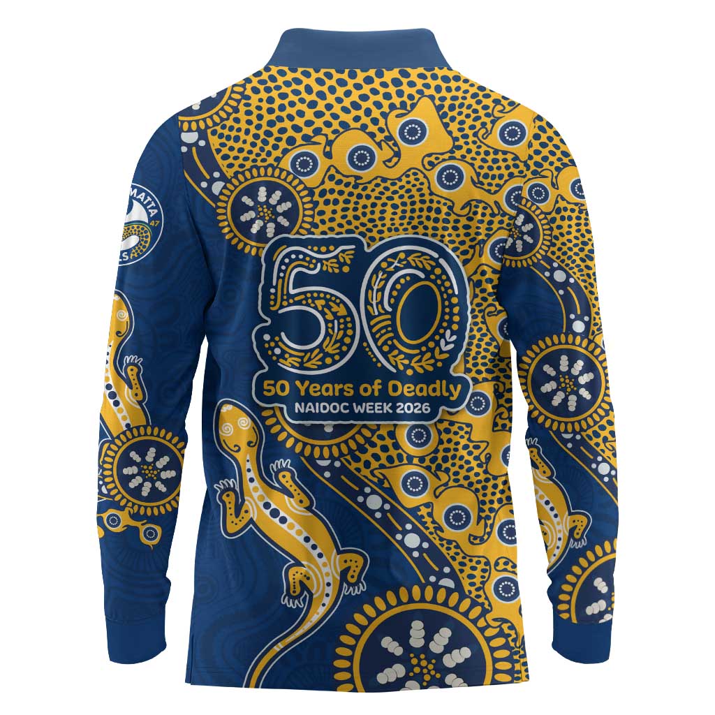 Parramatta Eels NAIDOC Week 2026 Long Sleeve Polo Shirt Aboriginal Lizard Dot Painting - 50 Years of Deadly