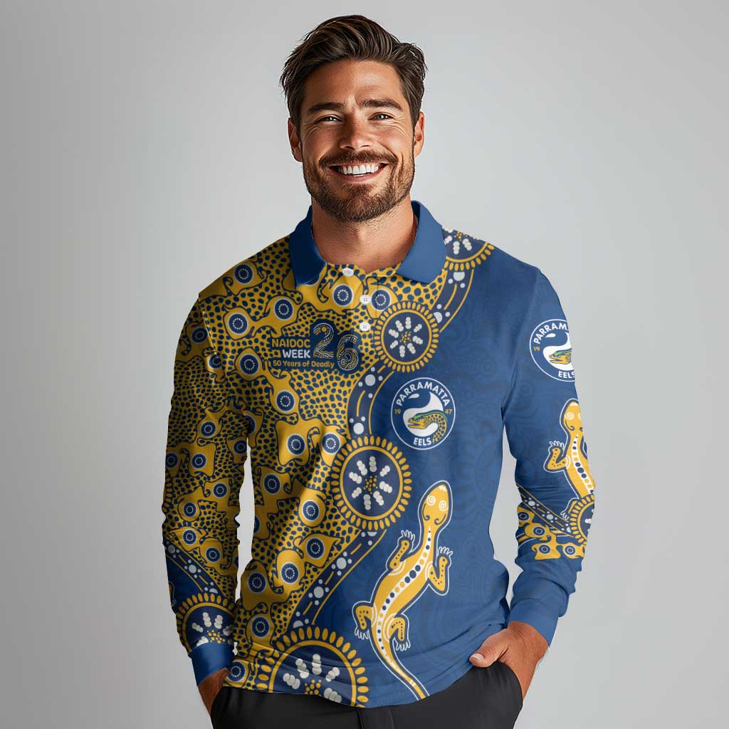 Parramatta Eels NAIDOC Week 2026 Long Sleeve Polo Shirt Aboriginal Lizard Dot Painting - 50 Years of Deadly