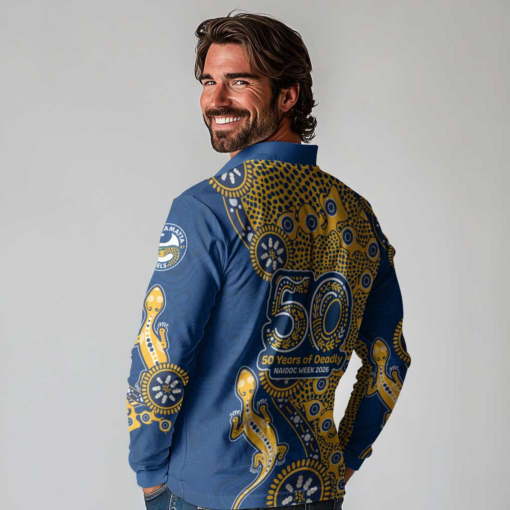Parramatta Eels NAIDOC Week 2026 Long Sleeve Polo Shirt Aboriginal Lizard Dot Painting - 50 Years of Deadly