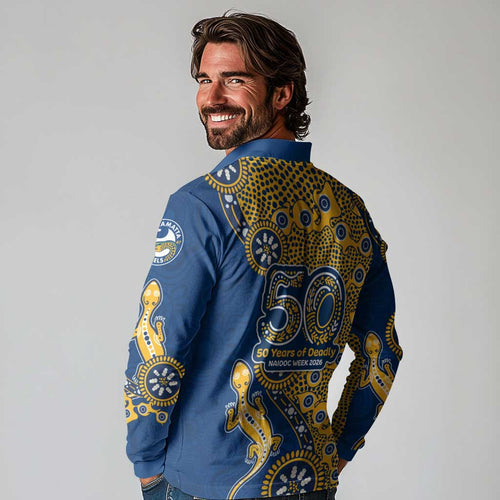 Parramatta Eels NAIDOC Week 2026 Long Sleeve Polo Shirt Aboriginal Lizard Dot Painting - 50 Years of Deadly
