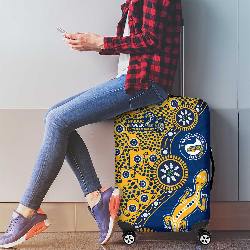 Parramatta Eels NAIDOC Week 2026 Luggage Cover Aboriginal Lizard Dot Painting - 50 Years of Deadly