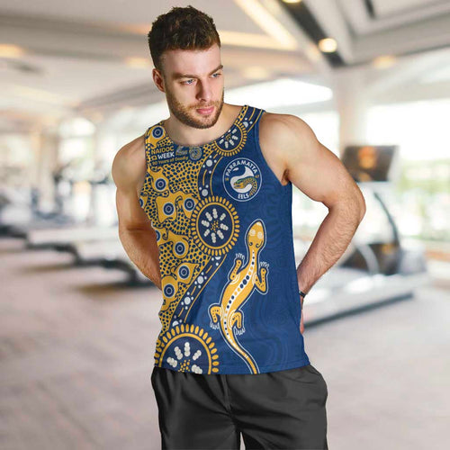 Parramatta Eels NAIDOC Week 2026 Men Tank Top Aboriginal Lizard Dot Painting - 50 Years of Deadly