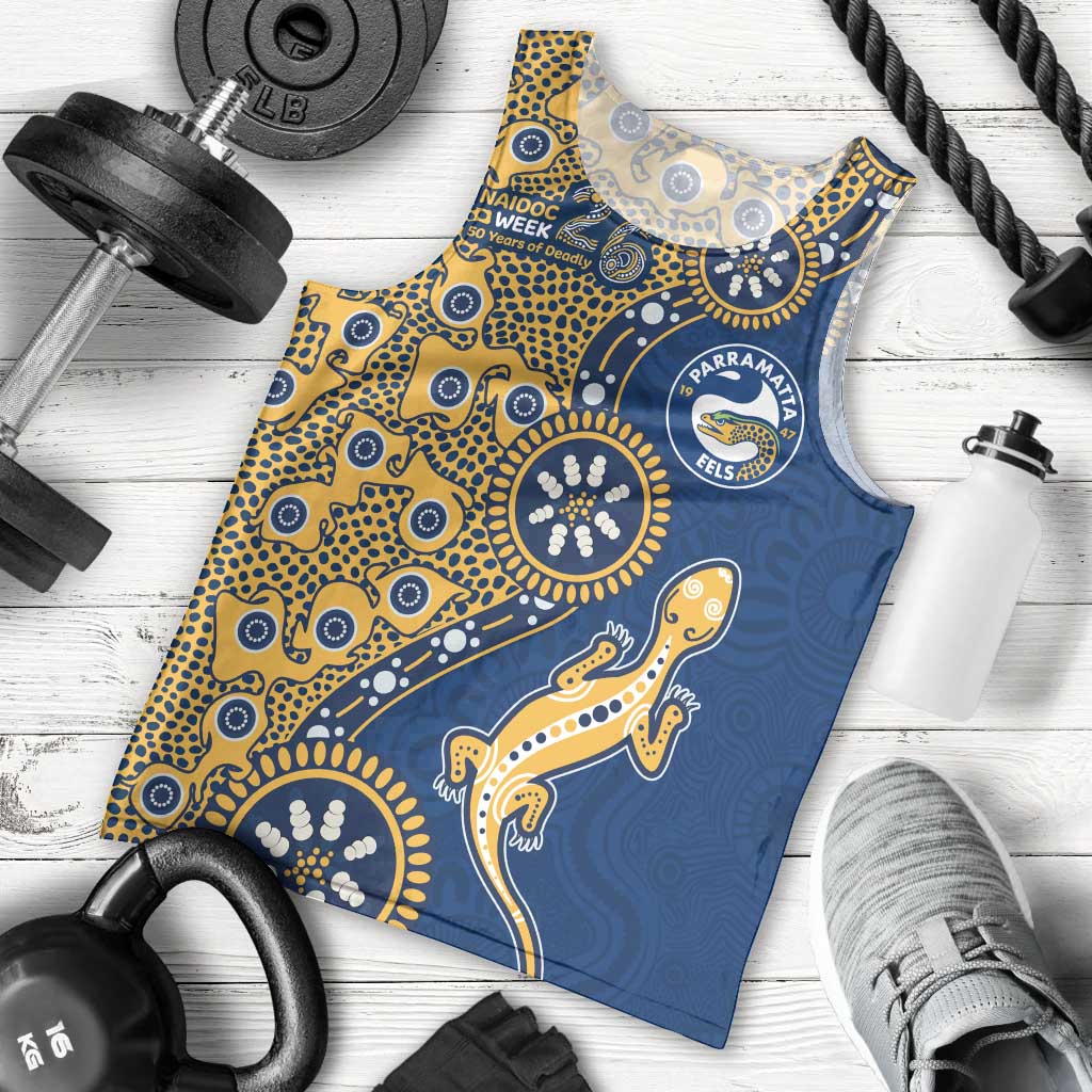 Parramatta Eels NAIDOC Week 2026 Men Tank Top Aboriginal Lizard Dot Painting - 50 Years of Deadly