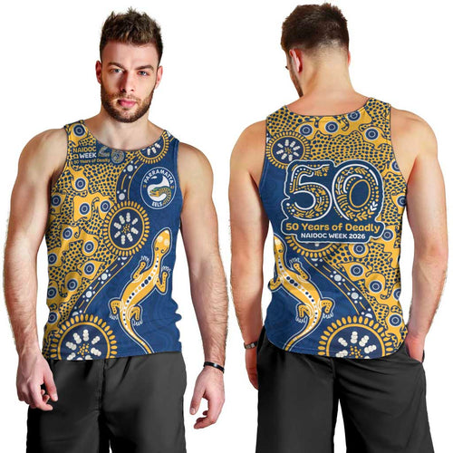 Parramatta Eels NAIDOC Week 2026 Men Tank Top Aboriginal Lizard Dot Painting - 50 Years of Deadly