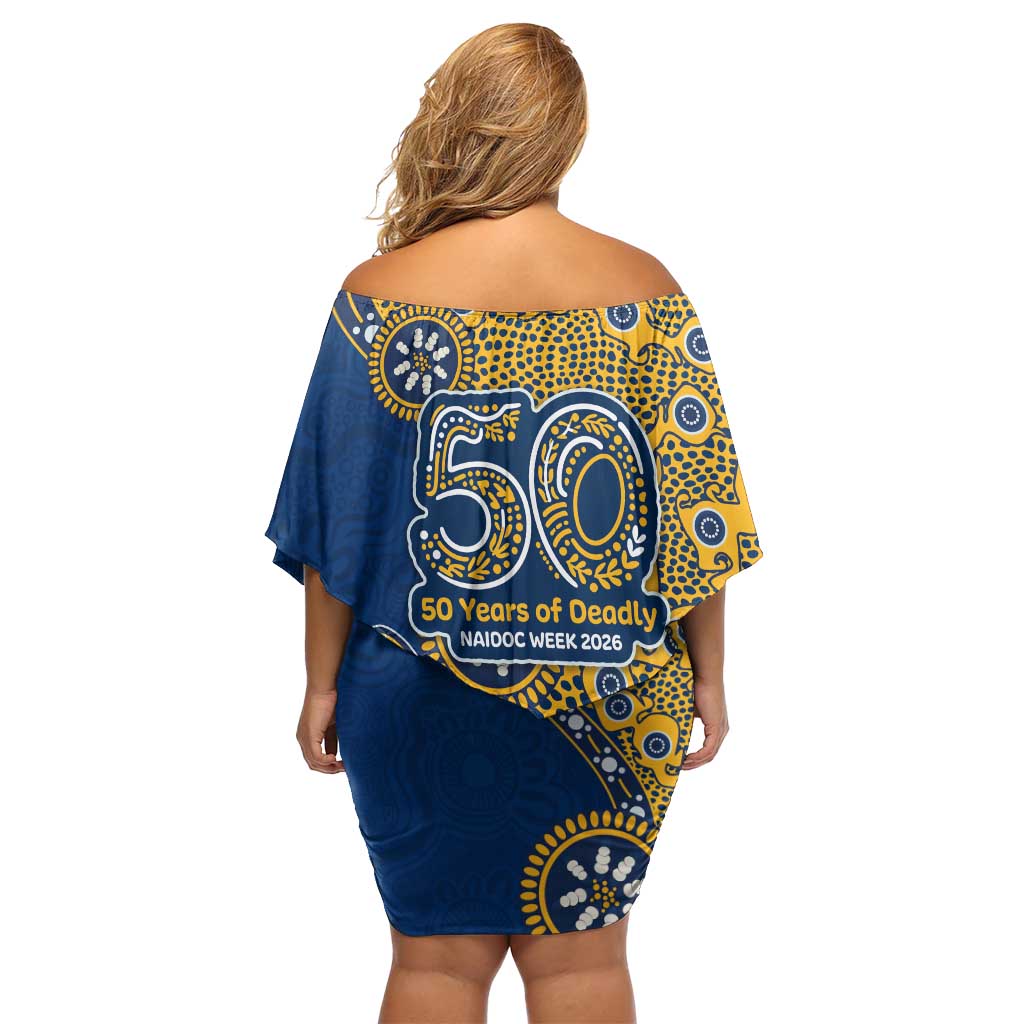Parramatta Eels NAIDOC Week 2026 Off Shoulder Short Dress Aboriginal Lizard Dot Painting - 50 Years of Deadly
