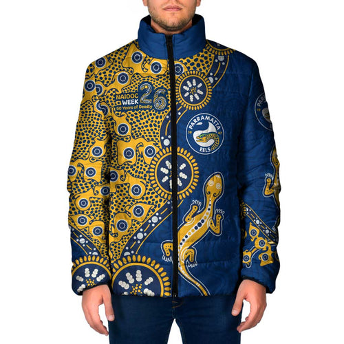 Parramatta Eels NAIDOC Week 2026 Padded Jacket Aboriginal Lizard Dot Painting - 50 Years of Deadly