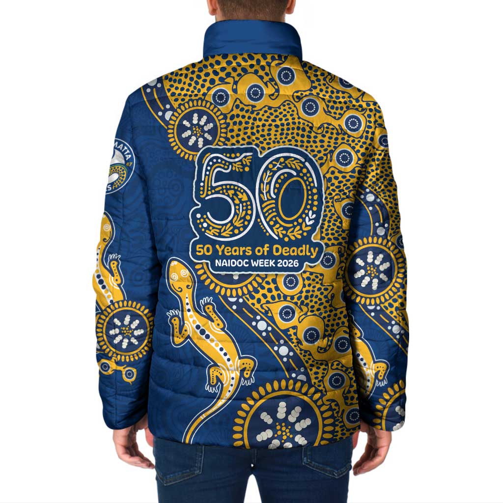 Parramatta Eels NAIDOC Week 2026 Padded Jacket Aboriginal Lizard Dot Painting - 50 Years of Deadly