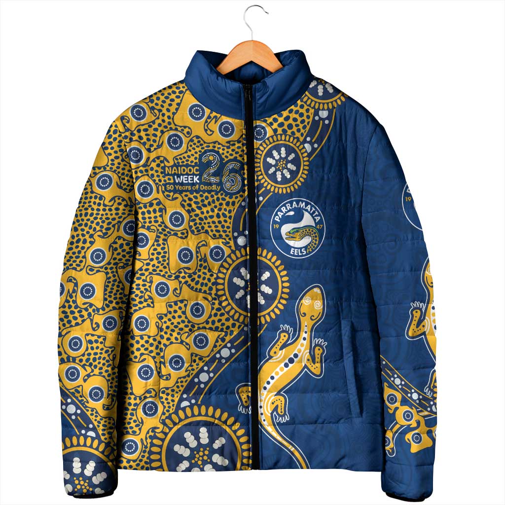 Parramatta Eels NAIDOC Week 2026 Padded Jacket Aboriginal Lizard Dot Painting - 50 Years of Deadly
