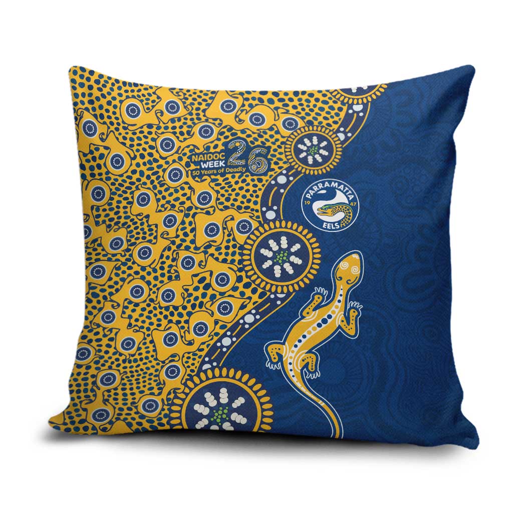 Parramatta Eels NAIDOC Week 2026 Pillow Cover Aboriginal Lizard Dot Painting - 50 Years of Deadly