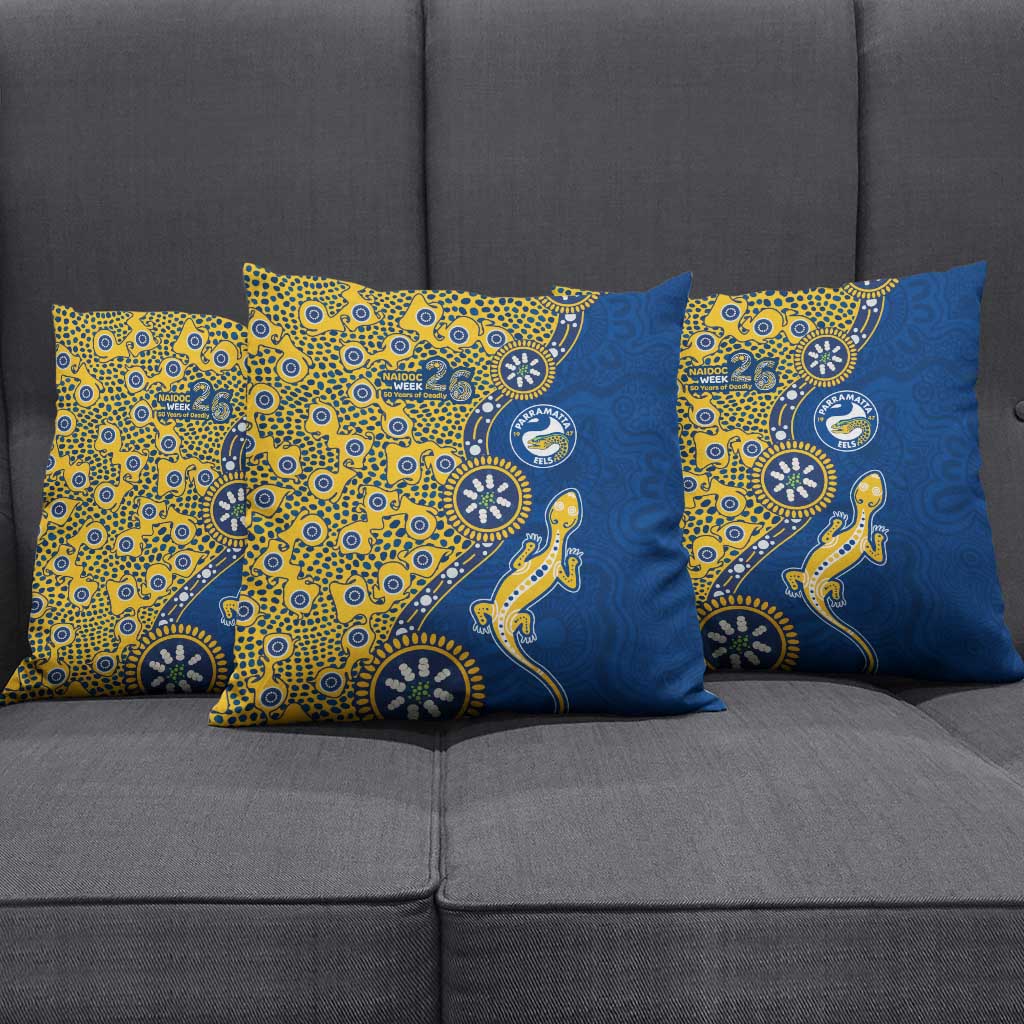Parramatta Eels NAIDOC Week 2026 Pillow Cover Aboriginal Lizard Dot Painting - 50 Years of Deadly