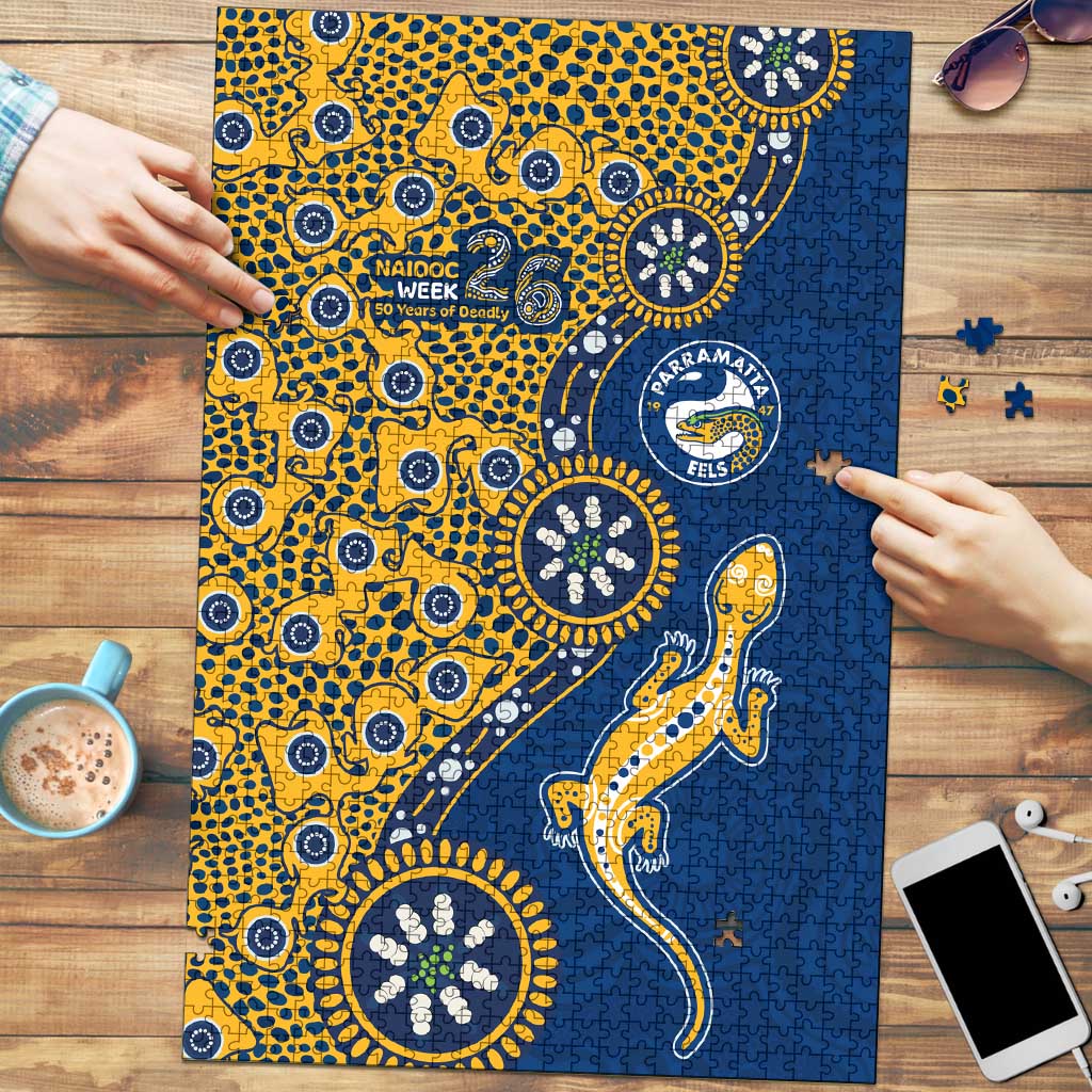 Parramatta Eels NAIDOC Week 2026 Puzzle Aboriginal Lizard Dot Painting - 50 Years of Deadly