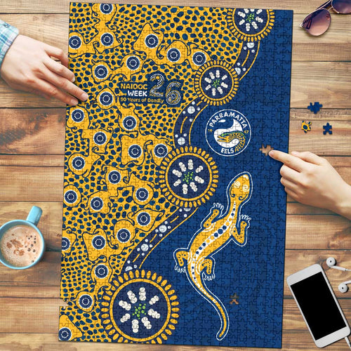 Parramatta Eels NAIDOC Week 2026 Puzzle Aboriginal Lizard Dot Painting - 50 Years of Deadly