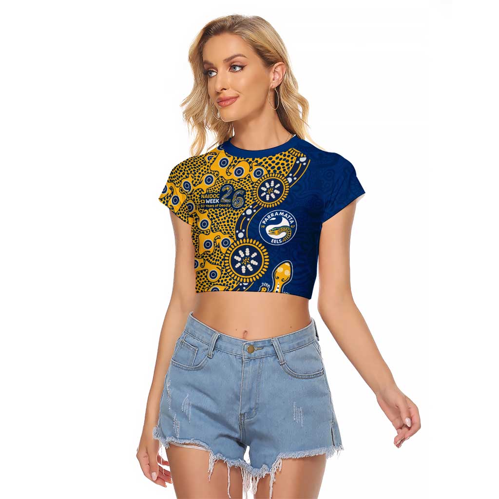 Parramatta Eels NAIDOC Week 2026 Raglan Cropped T Shirt Aboriginal Lizard Dot Painting - 50 Years of Deadly