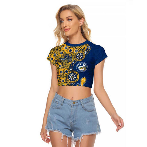 Parramatta Eels NAIDOC Week 2026 Raglan Cropped T Shirt Aboriginal Lizard Dot Painting - 50 Years of Deadly