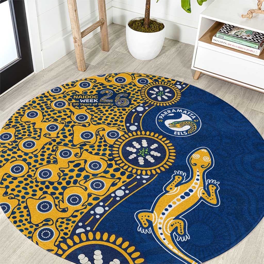 Parramatta Eels NAIDOC Week 2026 Round Carpet Aboriginal Lizard Dot Painting - 50 Years of Deadly