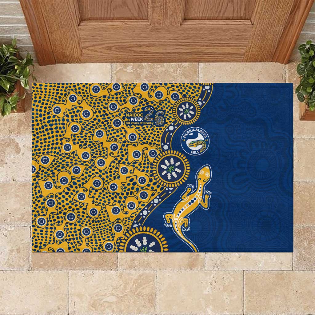 Parramatta Eels NAIDOC Week 2026 Rubber Doormat Aboriginal Lizard Dot Painting - 50 Years of Deadly
