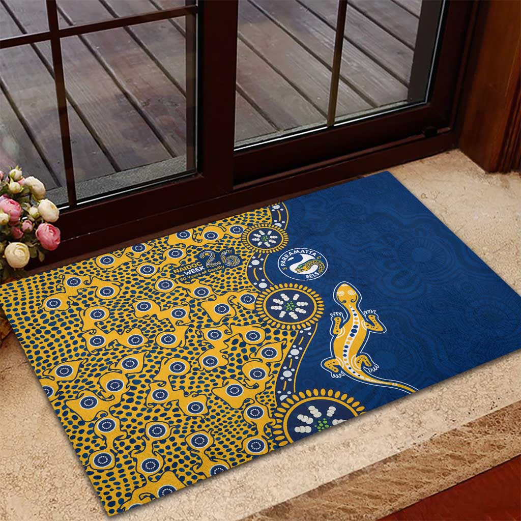 Parramatta Eels NAIDOC Week 2026 Rubber Doormat Aboriginal Lizard Dot Painting - 50 Years of Deadly