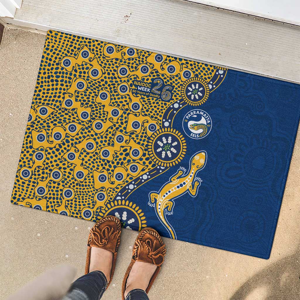 Parramatta Eels NAIDOC Week 2026 Rubber Doormat Aboriginal Lizard Dot Painting - 50 Years of Deadly