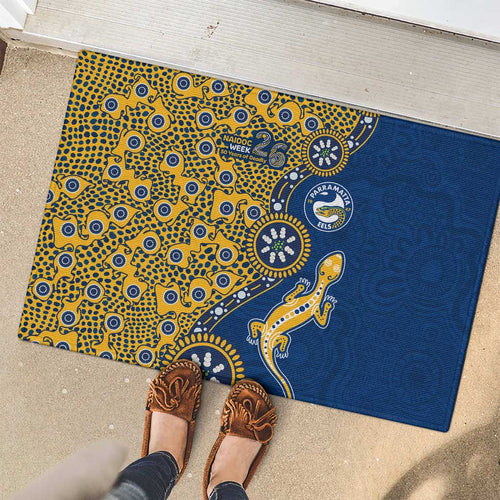Parramatta Eels NAIDOC Week 2026 Rubber Doormat Aboriginal Lizard Dot Painting - 50 Years of Deadly