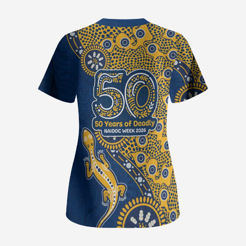 Parramatta Eels NAIDOC Week 2026 Scrub Top Aboriginal Lizard Dot Painting - 50 Years of Deadly