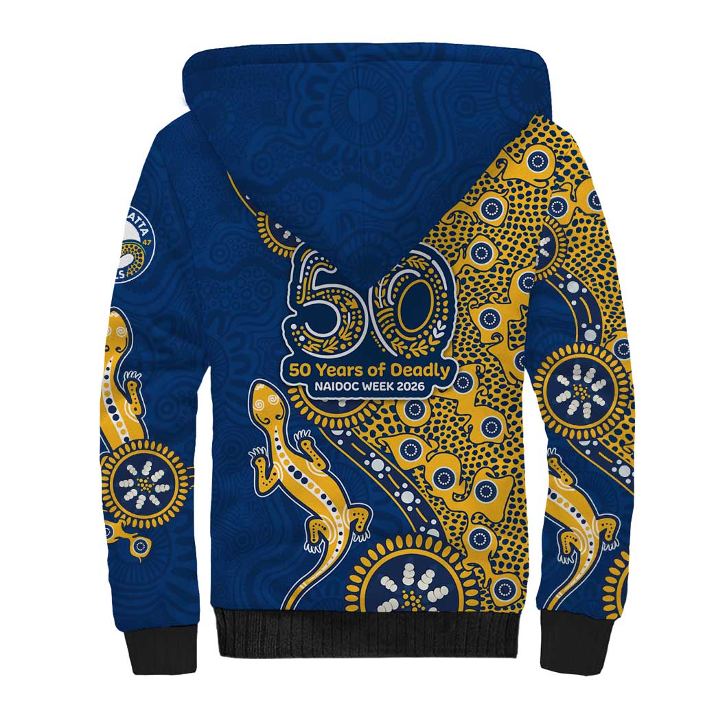 Parramatta Eels NAIDOC Week 2026 Sherpa Hoodie Aboriginal Lizard Dot Painting - 50 Years of Deadly