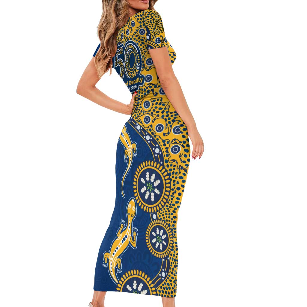 Parramatta Eels NAIDOC Week 2026 Short Sleeve Bodycon Dress Aboriginal Lizard Dot Painting - 50 Years of Deadly