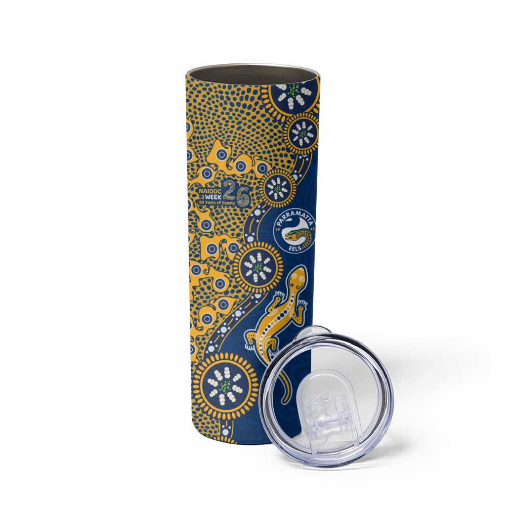 Parramatta Eels NAIDOC Week 2026 Skinny Tumbler Aboriginal Lizard Dot Painting - 50 Years of Deadly