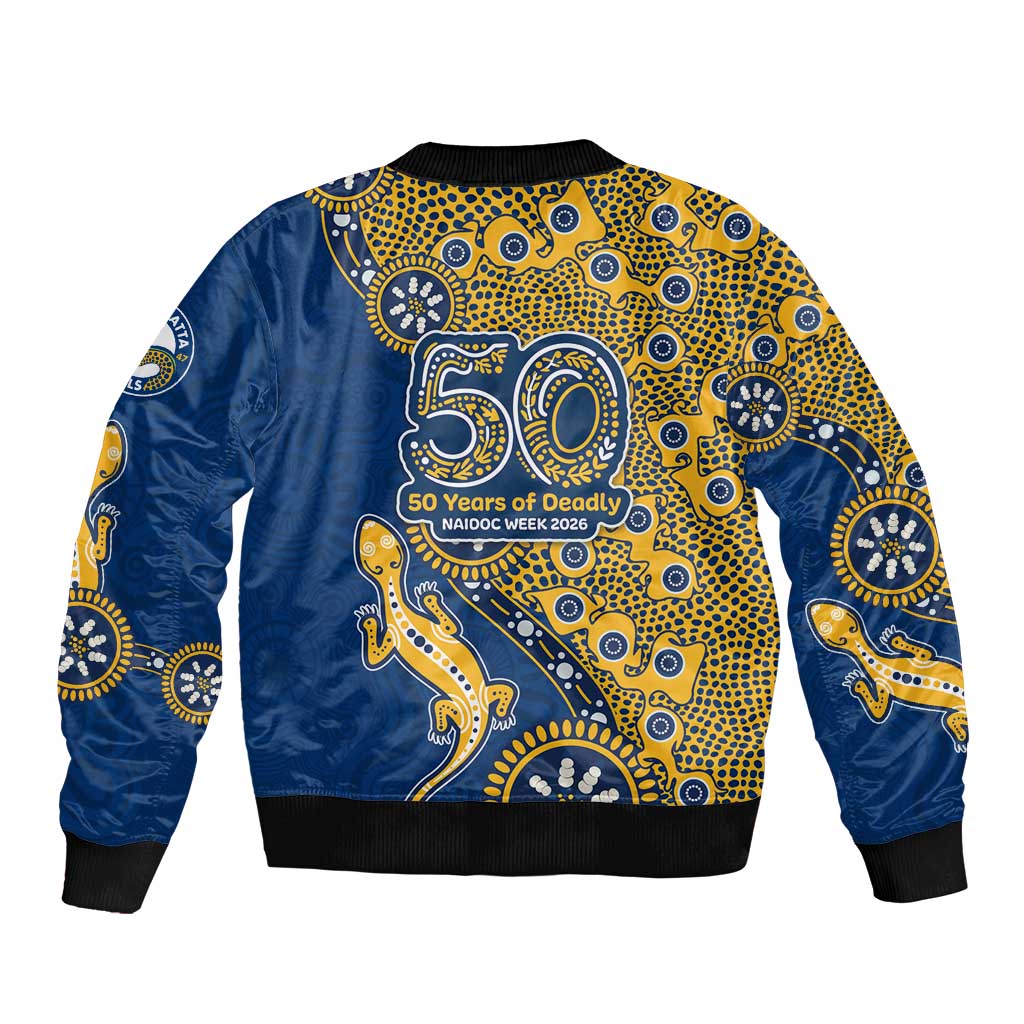 Parramatta Eels NAIDOC Week 2026 Sleeve Zip Bomber Jacket Aboriginal Lizard Dot Painting - 50 Years of Deadly