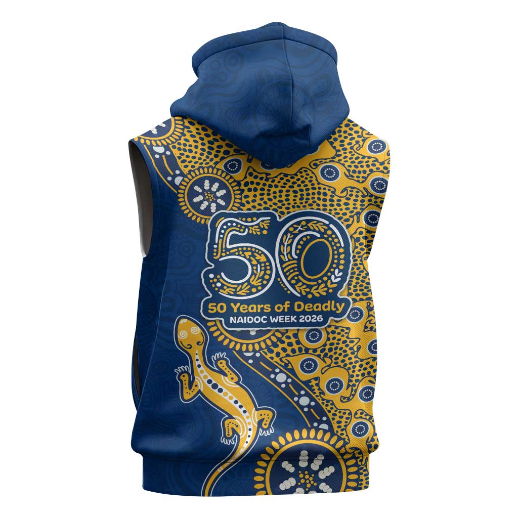 Parramatta Eels NAIDOC Week 2026 Sleeveless Hoodie Aboriginal Lizard Dot Painting - 50 Years of Deadly
