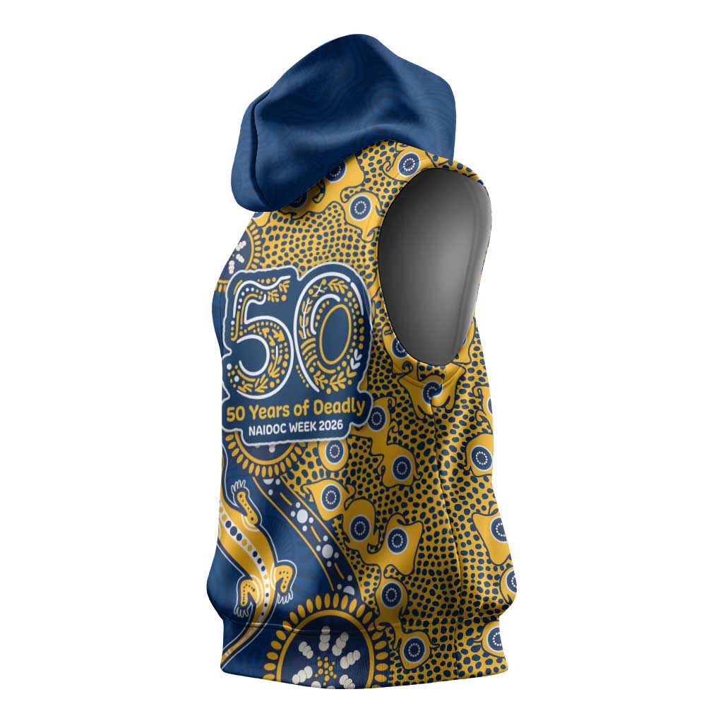 Parramatta Eels NAIDOC Week 2026 Sleeveless Hoodie Aboriginal Lizard Dot Painting - 50 Years of Deadly