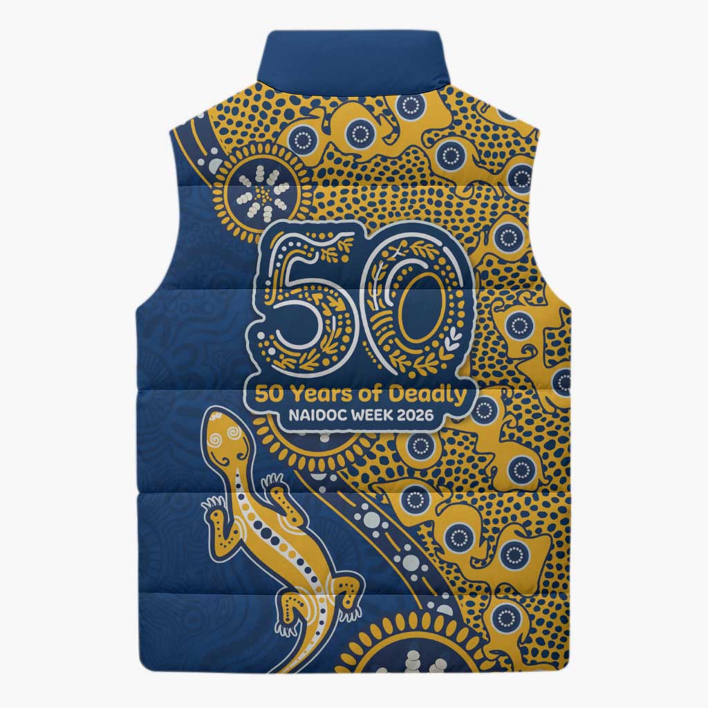 Parramatta Eels NAIDOC Week 2026 Sleeveless Puffer Jacket Aboriginal Lizard Dot Painting - 50 Years of Deadly
