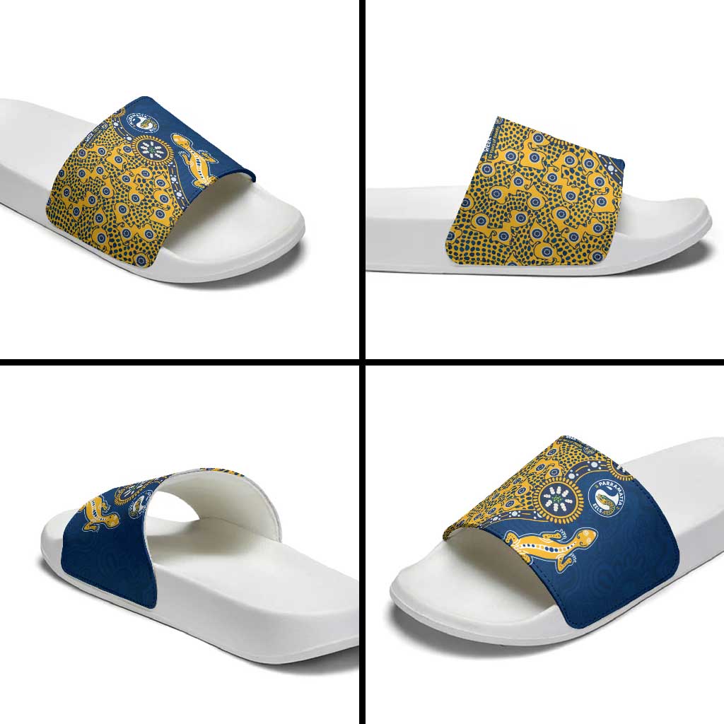 Parramatta Eels NAIDOC Week 2026 Slide Sandals Aboriginal Lizard Dot Painting - 50 Years of Deadly