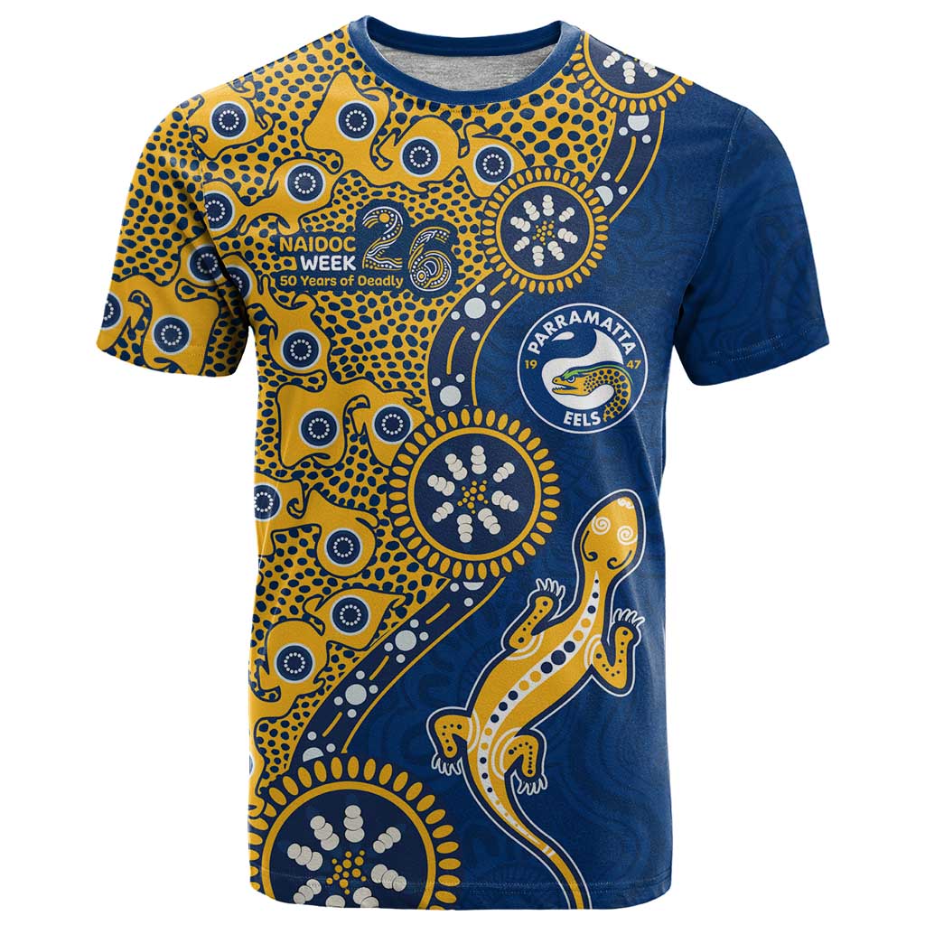 Parramatta Eels NAIDOC Week 2026 T Shirt Aboriginal Lizard Dot Painting - 50 Years of Deadly