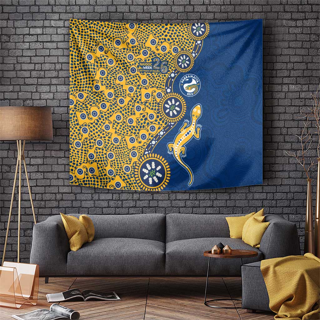 Parramatta Eels NAIDOC Week 2026 Tapestry Aboriginal Lizard Dot Painting - 50 Years of Deadly