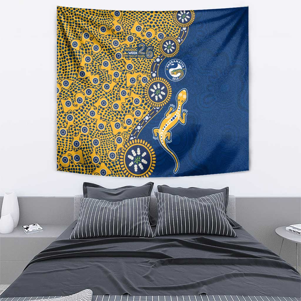 Parramatta Eels NAIDOC Week 2026 Tapestry Aboriginal Lizard Dot Painting - 50 Years of Deadly