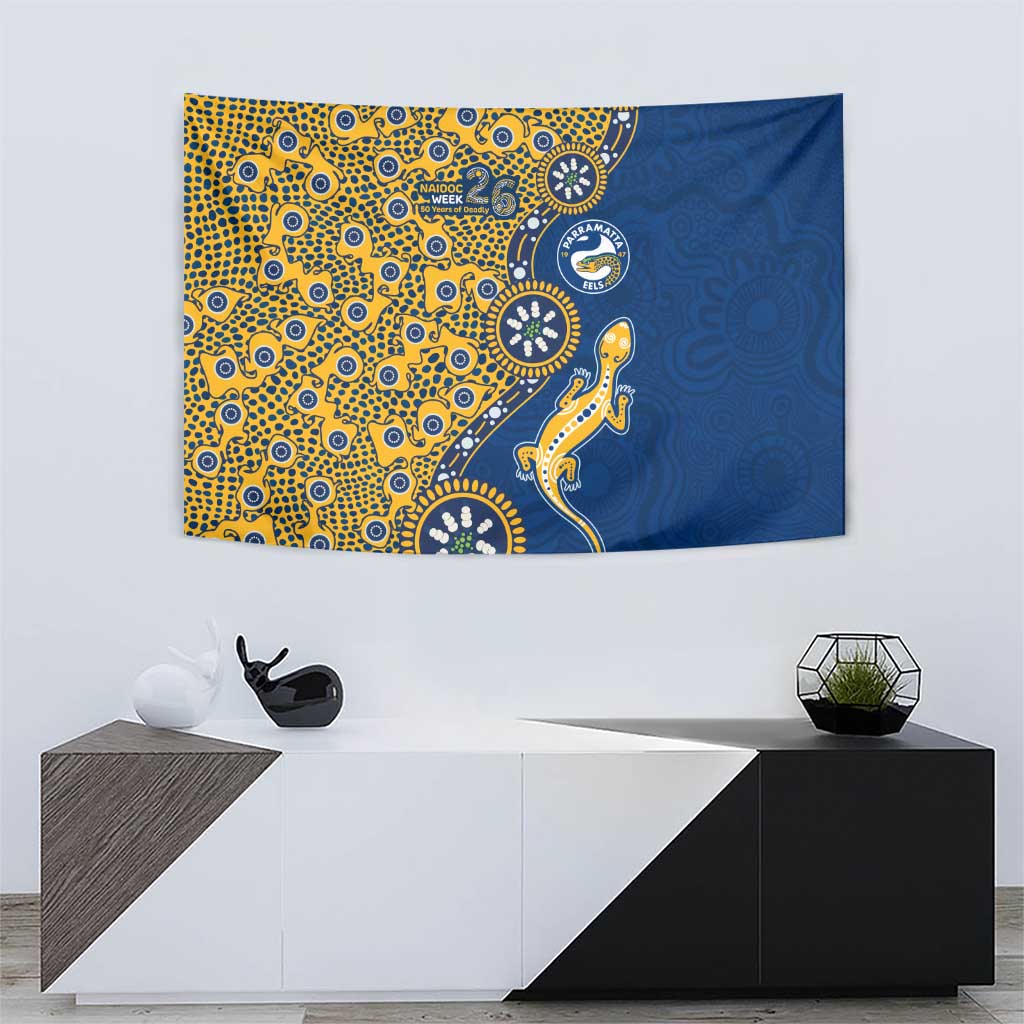 Parramatta Eels NAIDOC Week 2026 Tapestry Aboriginal Lizard Dot Painting - 50 Years of Deadly