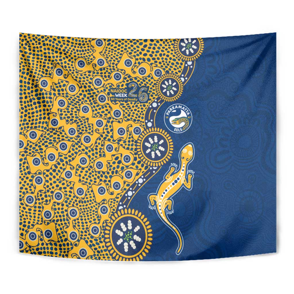 Parramatta Eels NAIDOC Week 2026 Tapestry Aboriginal Lizard Dot Painting - 50 Years of Deadly