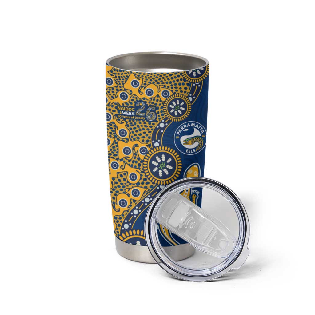 Parramatta Eels NAIDOC Week 2026 Tumbler Cup Aboriginal Lizard Dot Painting - 50 Years of Deadly
