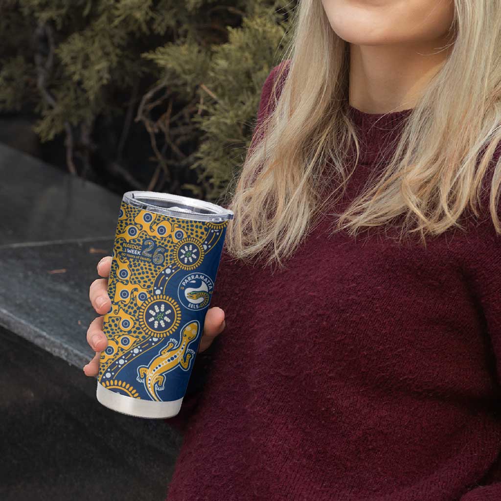 Parramatta Eels NAIDOC Week 2026 Tumbler Cup Aboriginal Lizard Dot Painting - 50 Years of Deadly