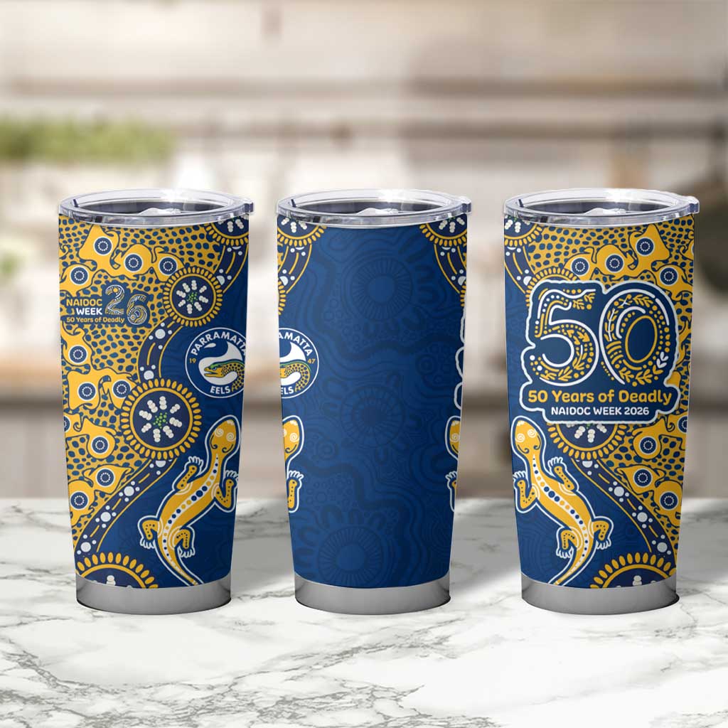 Parramatta Eels NAIDOC Week 2026 Tumbler Cup Aboriginal Lizard Dot Painting - 50 Years of Deadly