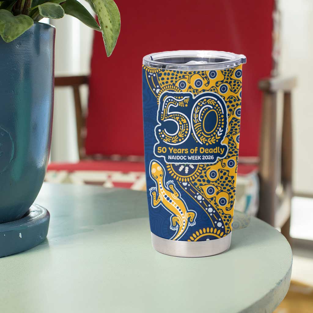 Parramatta Eels NAIDOC Week 2026 Tumbler Cup Aboriginal Lizard Dot Painting - 50 Years of Deadly