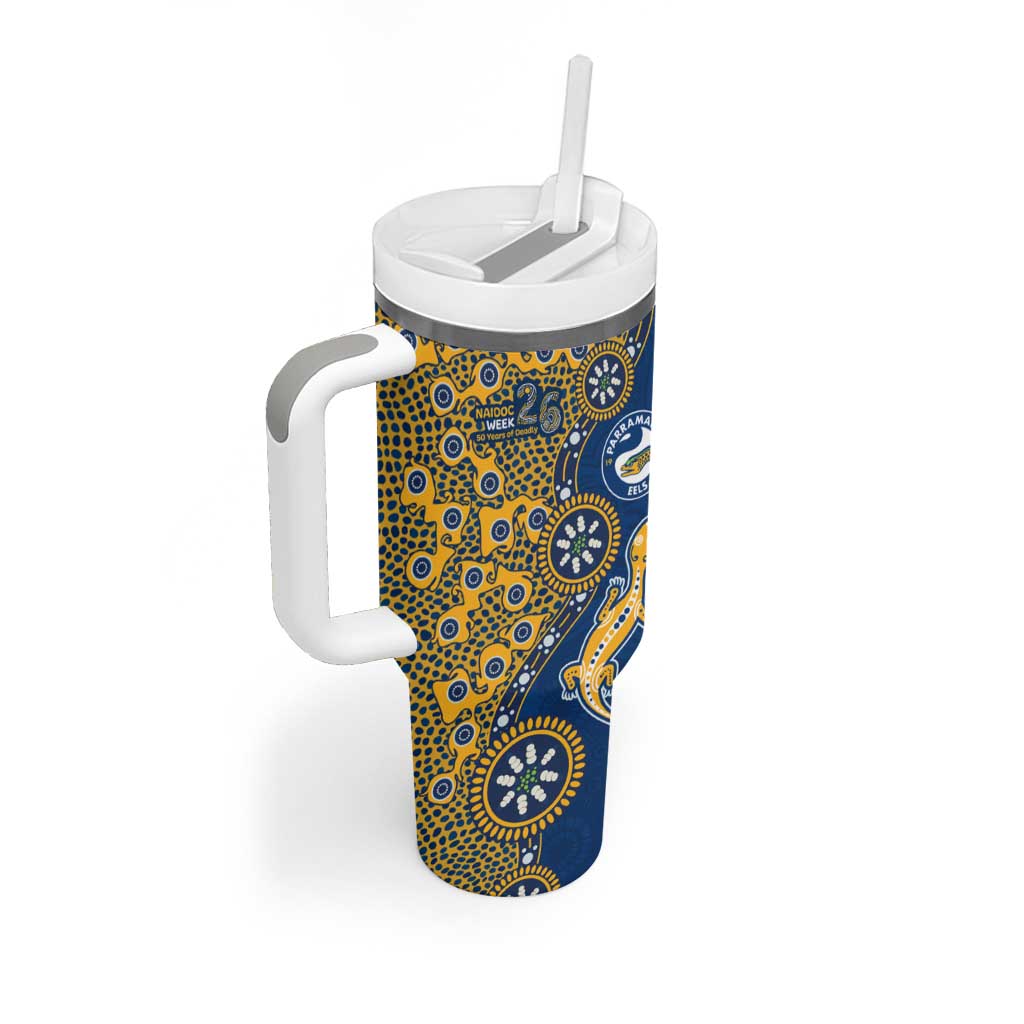 Parramatta Eels NAIDOC Week 2026 Tumbler With Handle Aboriginal Lizard Dot Painting - 50 Years of Deadly