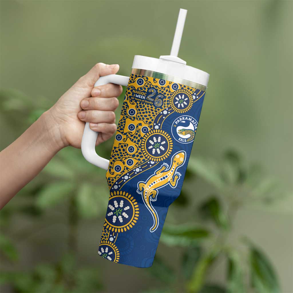 Parramatta Eels NAIDOC Week 2026 Tumbler With Handle Aboriginal Lizard Dot Painting - 50 Years of Deadly